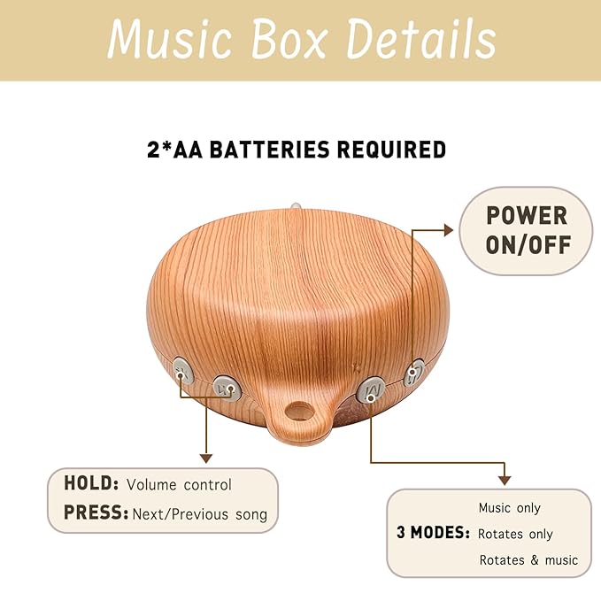 Crib Mobile Arm with Music Box,32.5 Inch Crib Mobile Stand,Wooden Mobile Arm for Crib (2 Modes,360°Adjustable,100% Beech Wood) Baby Crib Mobile for Boy and Girl