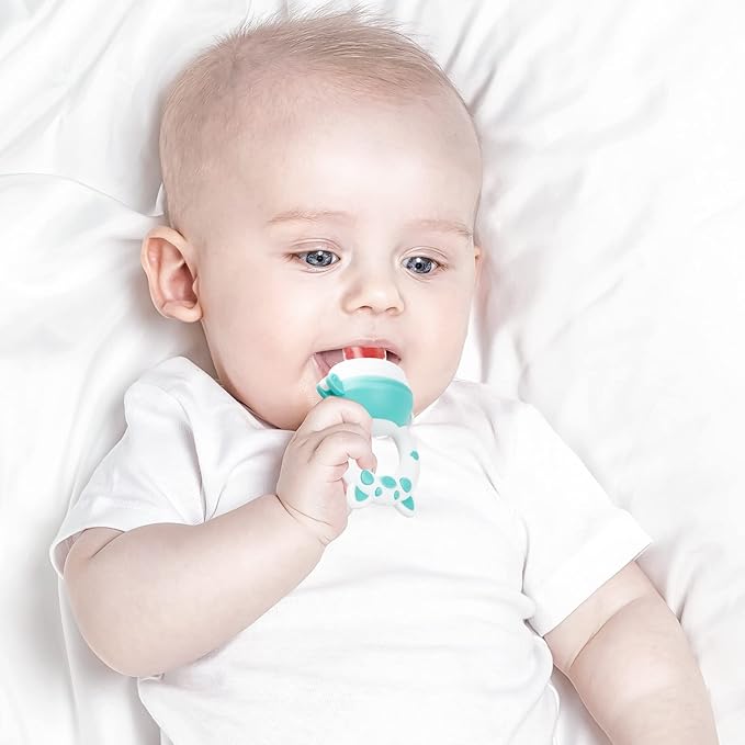 Baby Solids/Frozen Fruit Feeder Pacifier, Infant Teether Toy 4M+, BPA-Free Silicone Pouch & Nipple, Safely Introduce Solids, Teething Relief, 2-Pack (Piglet - Mint Green Pink, S/M/L)