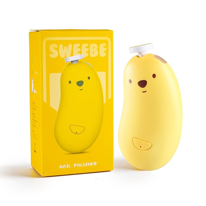 Baby Nail File Electric, Gentle Rechargeable Nail Trimmer, Baby Nail Clippers Grooming Kit Manicure Set for Infant Toddler or Adults, 6 Grinding Head Replacement Pads Yellow