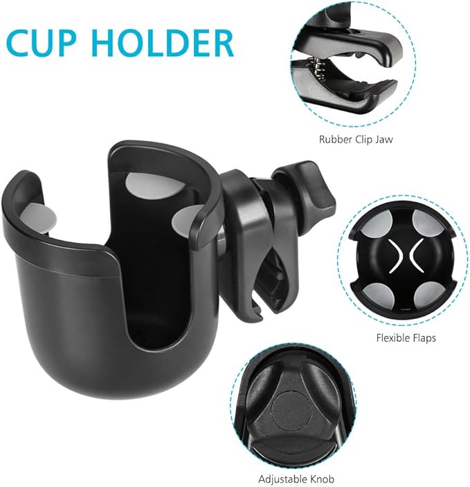 Accmor Stroller Cup Holder, Universal Cup Holder, Bike Cup Holder, 360° Rotatable Large Caliber Drinks Holder for Stroller, Bike, Wheelchair, Walker, Black, 2 Pack