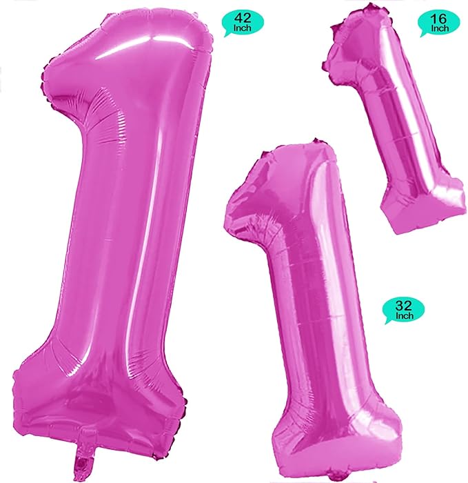 GOER Pink Foil Balloons Number 1,Huge Number Balloons for 1st 11st Birthday Party Supplies Anniversary Decorations(3 pcs,42 inch,32 inch,16inch)