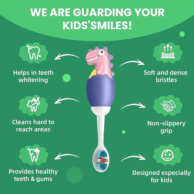 Kids Manual Toothbrush, Extra Soft Bristle Toddler Toothbrush with 10000 Bristles, Kids Travel Toothbrush Designed for Delicate Teeth & Gums for Children 2-7 Years (Purple)