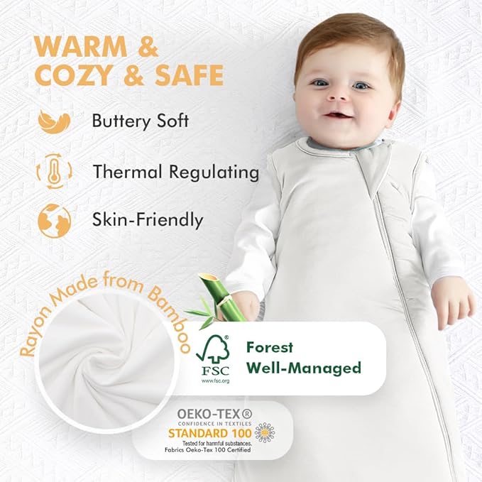 HAPIU Unisex Rayon Made from Bamboo Baby Sleep Sack TOG 1.0, 2-Way Zipper YKK, Wearable Blanket Baby