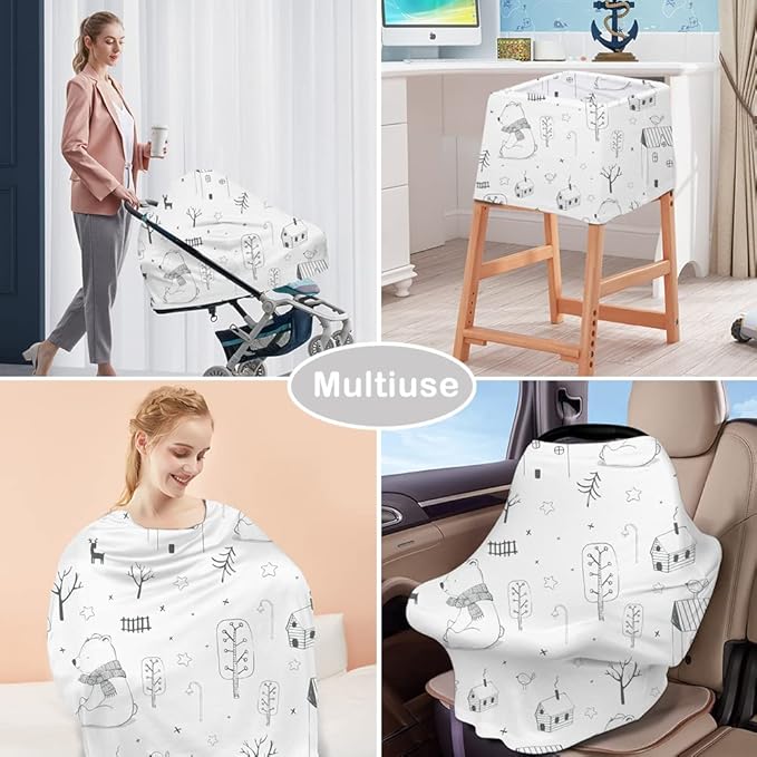 Yoofoss Nursing Cover Breastfeeding Scarf - Baby Car Seat Covers, Infant Stroller Cover, Strechy Carseat Canopy for Boys and Girls (Bear)
