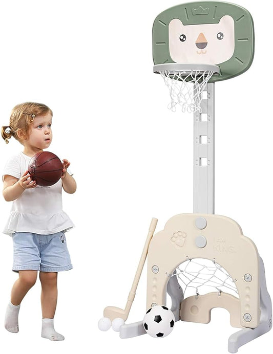 Costzon Kids Basketball Hoop, Toddler Sports Activity Center w/ 5 Adjustable Height Levels, Basketball Soccer Golf Game Set, Indoor Outdoor Basketball Hoop Set Gift for Baby Infant