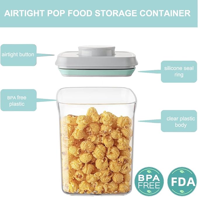 Airtight Food Storage Container - 1.25qt / 1250ml Rectangle Pop Containers With Lids, Bpa Free for Spaghetti Cereal Flour Rice Kitchen Organizer