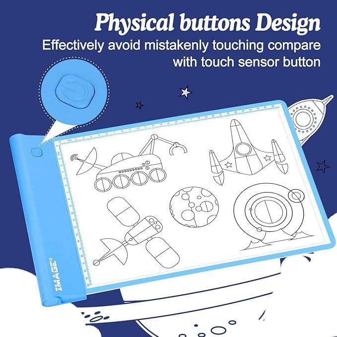 IMAGE Light Up Tracing Pad Blue Drawing Tablet Coloring Board for Kids Children Gift for Boys Girls (Includes 10 Traceable Sheets and Two Clips)