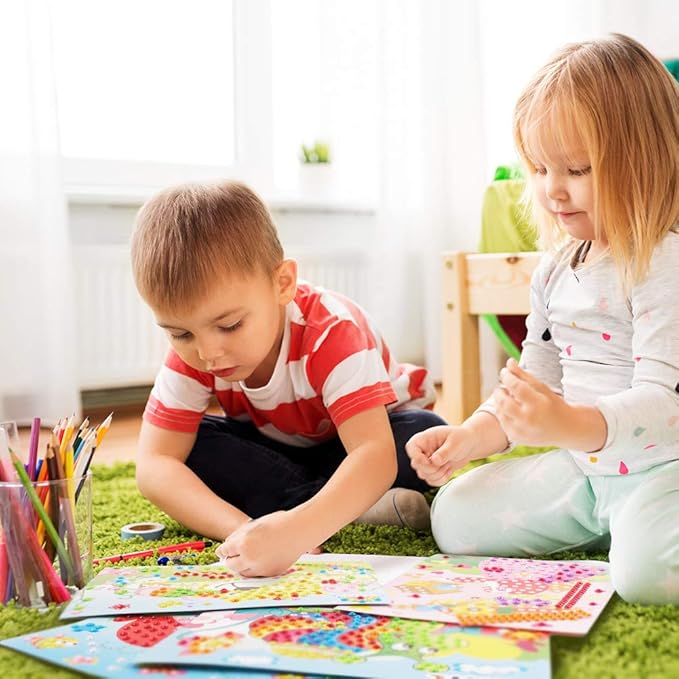 10 Pcs Kids Arts and Crafts Kits-Crystal Mosaic Sticker Painting Learning Education Toys for Toddler Kids, Early Learning Games Handmade Art Kit for Preschool Toddlers Boys Girls.