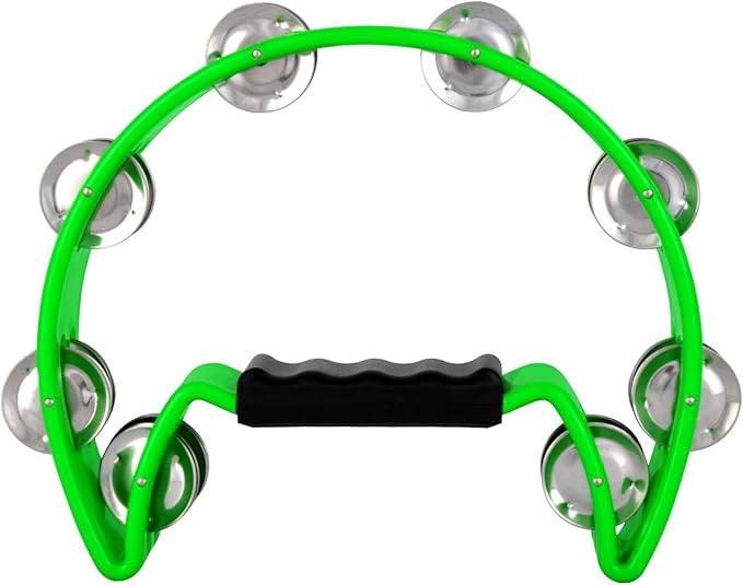 EastRock Tambourine,Metal Jingles Hand Held Percussion-Half Moon Tambourine for Kids, Adults, KTV, Party GREEN