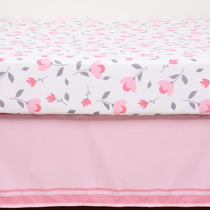 Cloele Elephant Crib Bedding Set for Girls - 3 Piece Baby Bedding Set Includes Comforter Fitted Sheet Crib Skirt - Pink Floral Standard Size Nursery Bedding Set Baby Crib Set for Girls