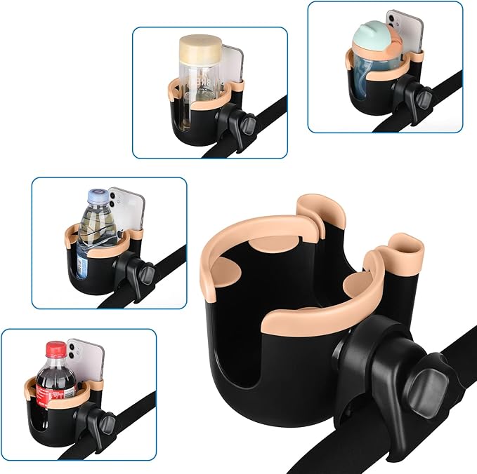 Accmor Stroller Cup Holder with Phone Holder, Bike Cup Holder, Universal Cup Holder for Uppababy Nuna Doona Strollers, 2-in-1 Cup Phone Holder for Stroller, Bike, Wheelchair, Walker, Scooter