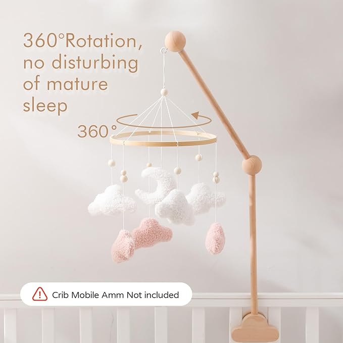EERKEOD Baby Crib Mobile Bunny Nursery Mobile for Boys Girls Teddy Velvet Mobile Nursery Decor for Infant Bedroom Hanging Baby Mobile for Bassinet Newborn Baby Gift（Pink Clouds）