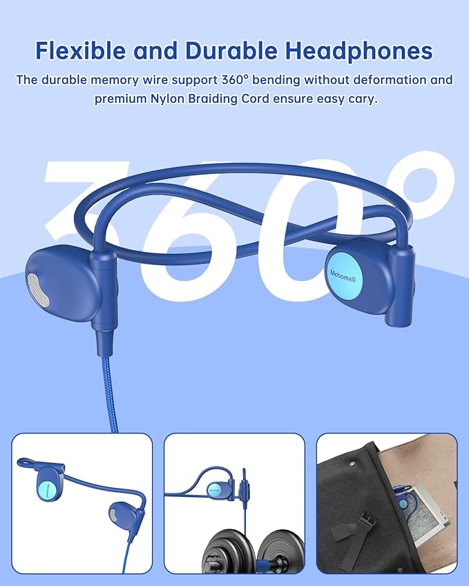 Kid Headphones for School, Air Conduction Open Ear Headphones, 3.5mm Jack Wired Cord, Ultra-Comfort, Ergonomic and Lightweight Design Perfect for School and Outdoor Activities-Blue