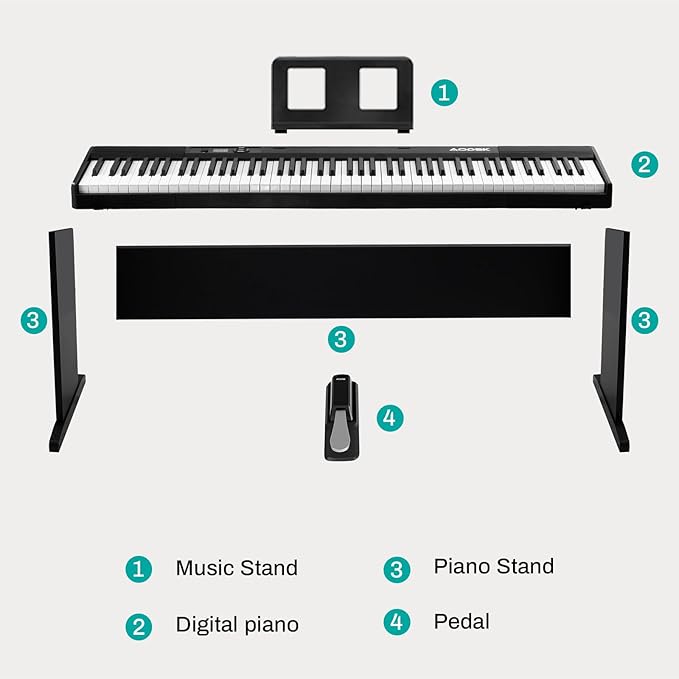 Aodsk 88 Key keyboard piano, Portable Digital Piano with Wooden stand Set for Beginners,128 Tone,128 Rhythm, 20 Demo Song, with Sustain Pedal, Carrying Case, Complimentary Online Piano Lessons