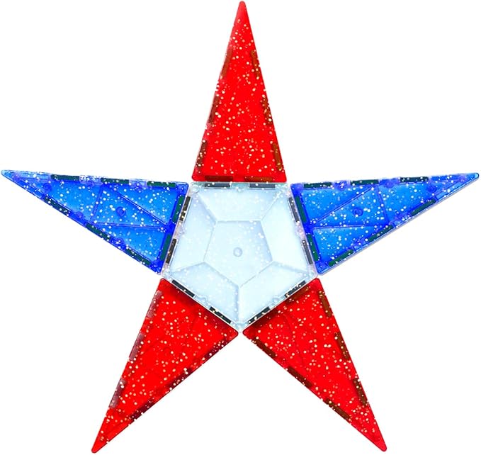 CreateOn Crayola Red, White & Blue Magnetic Tiles 14pc, Building Set for Kids, Magnetic Toy, Travel Toys, Classroom Sensory Toy Blocks, STEM & Montessori Tools for Boys & Girls Ages 3+, 14-Piece Set