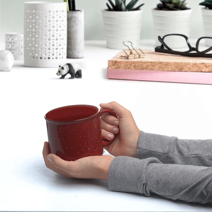 DISCOUNT PROMOS Ceramic Campfire Coffee Mugs 13 oz. Set of 10, Bulk Pack - Perfect for Tea, Espresso, Cappuccino, Hot Cocoa - Maroon