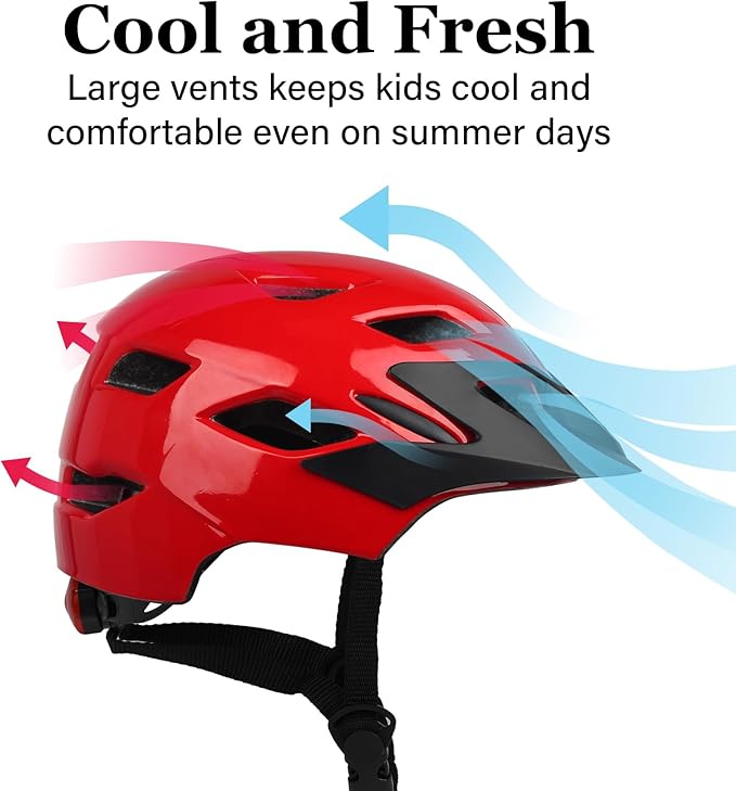 Kids Bike Helmet, Youth Toddler Boys Girls Helmets, 2 Size Adjustable for Ages 2-3-5-8-14 Years, Child Helmet with Visor and LED Light, Lightweight Multi-Sport Bicycle Scooter Cycling Helmets