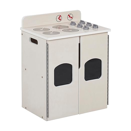 ECR4Kids Play Kitchen Stove, Wooden Playset, White Wash