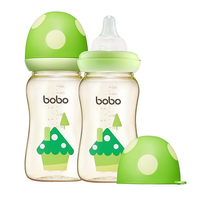 YOHKOH PPSU Baby Bottle Wide Neck, Newborn Anti-Colic Baby Bottle with Natural Response Nipple, Streamlined Body, Easy to Clean (8.8oz (Pack of 2), Green)