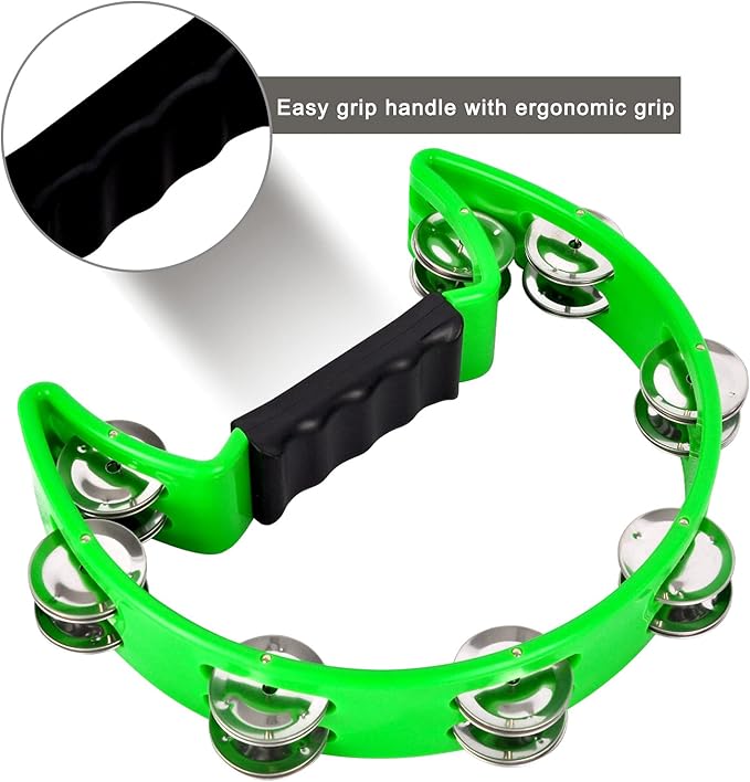 EastRock Tambourine,Metal Jingles Hand Held Percussion-Half Moon Tambourine for Kids, Adults, KTV, Party GREEN