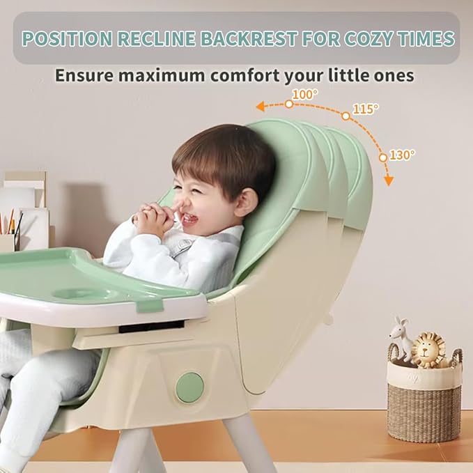 High Chairs for Babies and Toddlers, 4 in 1 Convertible Baby High Chair, Portable High Chair for Travel with Adjustable Height and Back, Foldable HighChair with Wheels& Pu Cushion (Green)