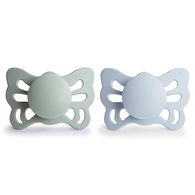 FRIGG Butterfly Anatomical SilkySoft Silicone Baby Pacifier | Made in Denmark | BPA-Free (Sage/Powder Blue, 0-6 Months)