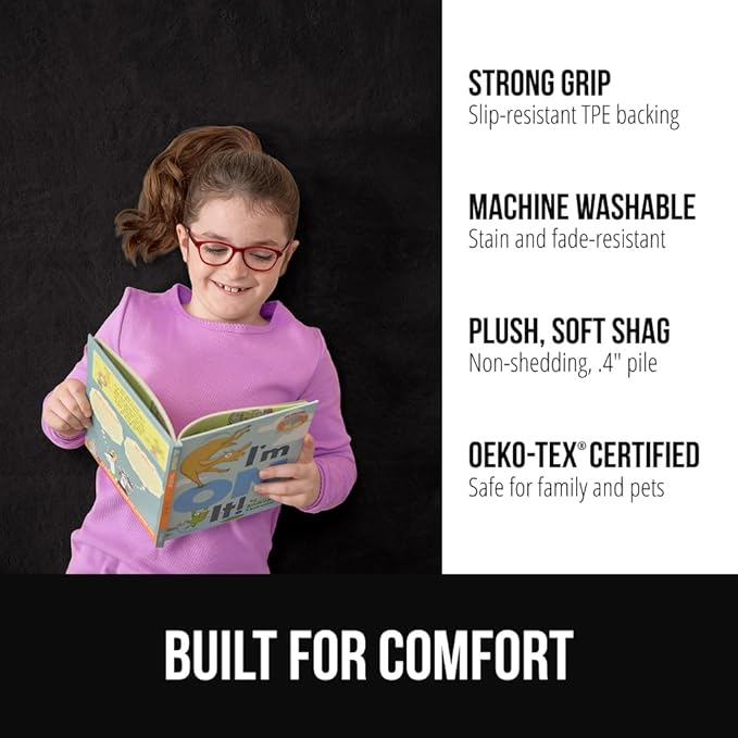 GORILLA GRIP Ultra Soft Washable Area Rug, Stain and Slip Resistant Plush Thick Carpet for Bedroom Living Room, No Shed Floor Rugs, Pet Friendly, Dorm Essentials, Kids Nursery Home Decor, 2x3, Black