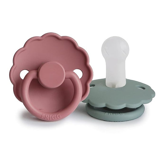FRIGG Daisy SilkySoft Silicone Baby Pacifier | Made in Denmark | BPA-Free (Dusty Rose/Lily Pad, 6-18 Months)