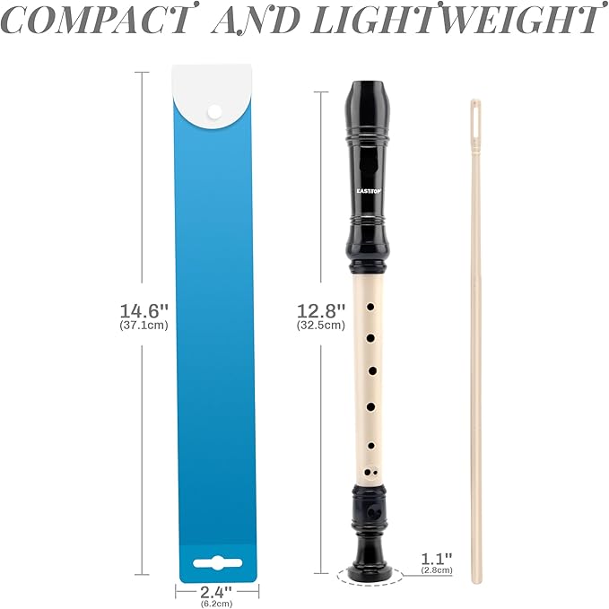 EAST TOP Soprano Recorder for Beginners, 8 Hole Plastic German Fingering Flute Recorder 3 Piece with Cleaning stick, Cotton pouch, Fingering Chart, Colorful box (Black&Ivory)