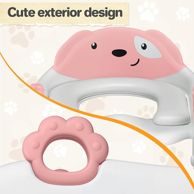 2 In 1 Potty Training Toilet Seat & Toddler Step Stool, Bottom Triangle Stability Toddler Toilet Seat, Adjustable Step & Seat Height Potty Seats (Pink)