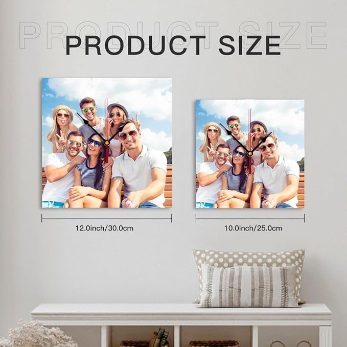 Custom Clocks for Walls Personalized Clocks with Photo Text Logo Customize Gifts for Kitchen Bathroom Home Creative