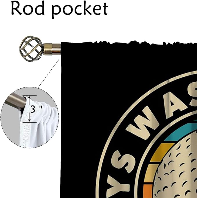 Golf Blackout Curtains for Boy Girl Room Darkening Decor,Sport Theme and White Motto Dark Background Bedroom Living Room Home Rod Pocket Thermal Insulated Window Curtain/Drapes Panel,84x63 Inch…