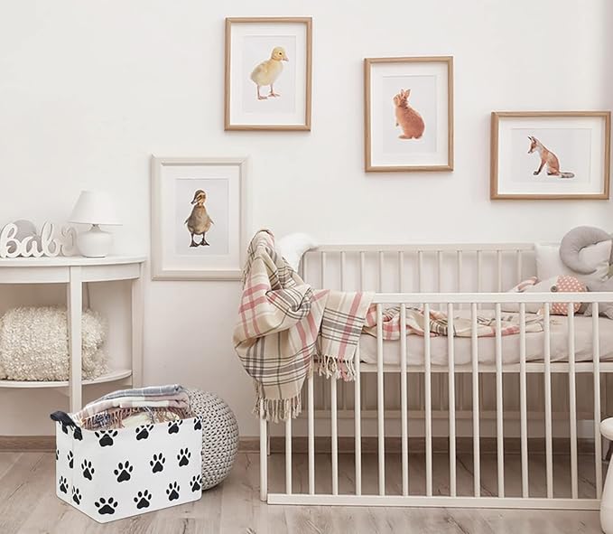 HIYAGON Dog toy Basket Dog Toy Bin Cute Toy Storage Basket Organizer Box Kids Gift Basket Empty Rectangular Room Decor for Home(Paw)