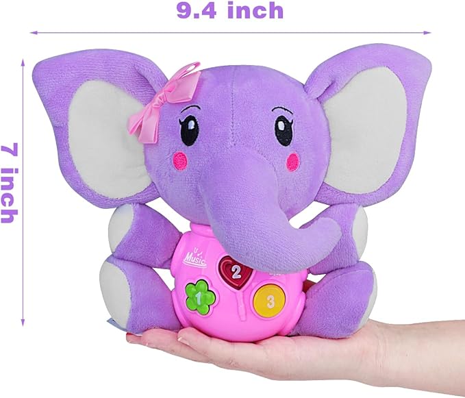 Aitbay Plush Elephant Music Baby Toys 0 3 6 9 12 Months, Cute Stuffed Aminal Light Up Baby Toys Newborn Baby Musical Toys for Infant Babies Boys & Girls Toddlers 0 to 36 Months (Purple)