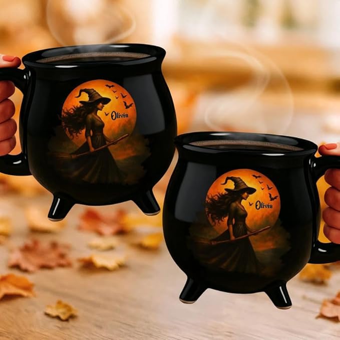 Custom Witch Cauldron Mug, Witch Themed Halloween Coffee Mug, Personalized Witches Brew Halloween Coffee Mug For Women, Besties, Family, Witches Cauldron (2 Pcs)