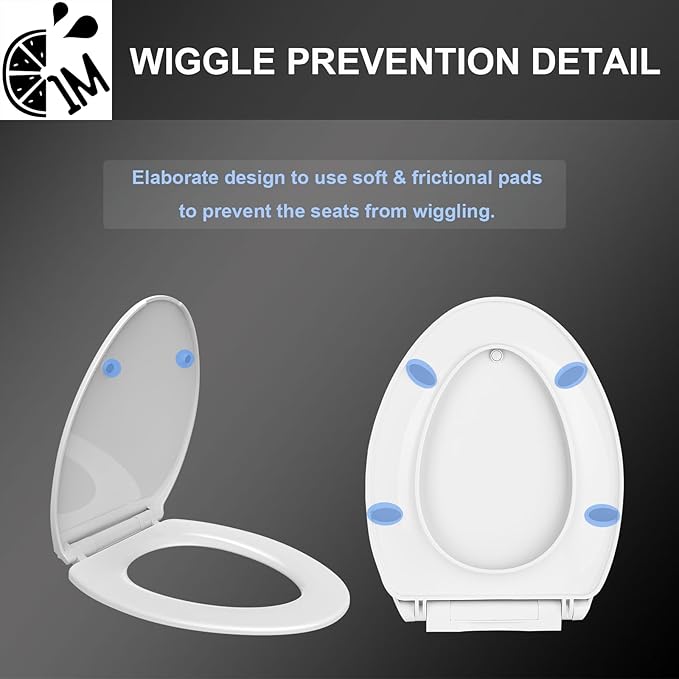1M Soft Close Toilet Seat Elongated, Patented Quick Releasing for Easy Cleaning, Anti-Wiggling Design, Easy Installation