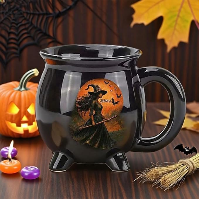 Custom Witch Cauldron Mug, Witch Themed Halloween Coffee Mug, Personalized Witches Brew Halloween Coffee Mug For Women, Besties, Family, Witches Cauldron (1 Pcs)