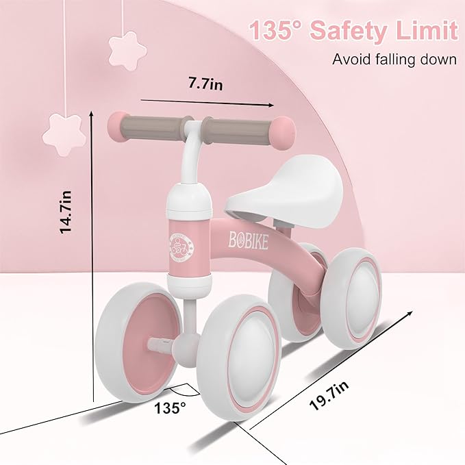 Baby Balance Bike Toys for 12-36 Months Kids Toy Boy and Girls Gifts Toddler Best First Birthday Gift Children Walker No Pedal Infant 4 Wheels Bicycle (Colorful, Pink-Light)