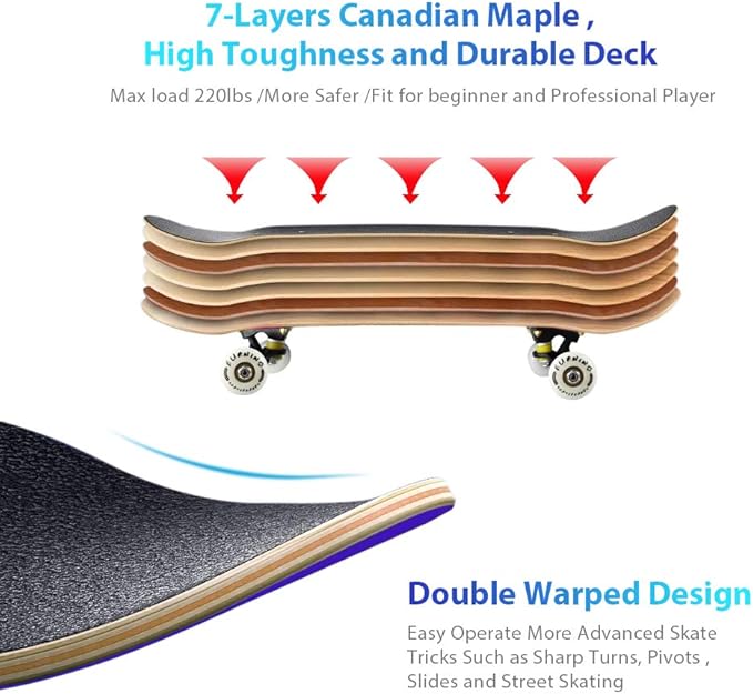 Easy_Way Complete Skateboards- Standard Skateboards for Beginners Kids Boys Girls Teenager- 31''x 8''Canadian Maple Cruiser Pro Skate Board, Skateboards