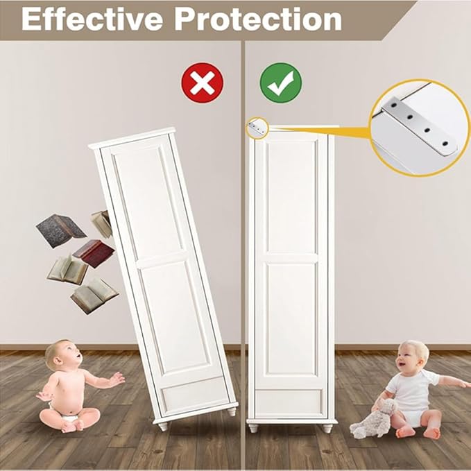 Furniture Anchors (4 Packs) Anti Tip Furniture Anchors for Baby Pet Proofing,Furniture Wall Anchor Furniture Dresser Bookshelf Falling Prevention Device for Children (Silver)