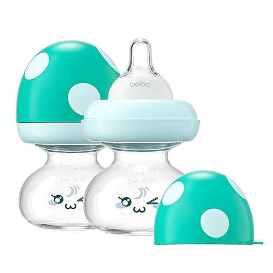 YOHKOH Newborn Glass Baby Bottles with Slow Flow Nipple for 0+ Months, Wide Neck Feeding Bottle, 2.7oz/80ml (Blue, 2.7oz (Pack of 2))