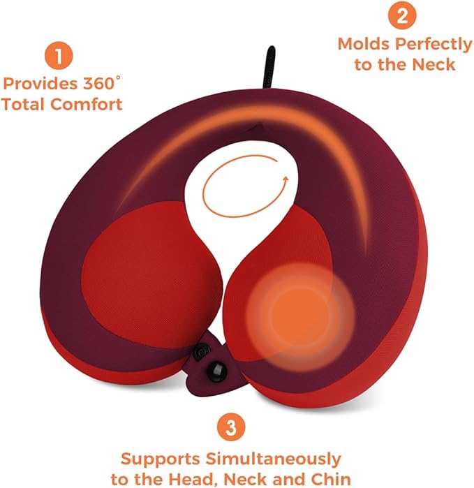 INFANZIA Kids Chin Supporting Travel Neck Pillow, Helps Support Head and Neck, Comfortably Designed for Head, Neck, and Chin Support - Gifts for Toddler/Child/Kids, Red