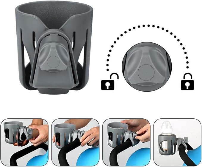 Accmor Universal Cup Holder, Stroller Cup Holder, 360° Rotatable Large Caliber Designed Bottle Holder for Stroller, Bike, Wheelchair, Walker, Scooter, Grey