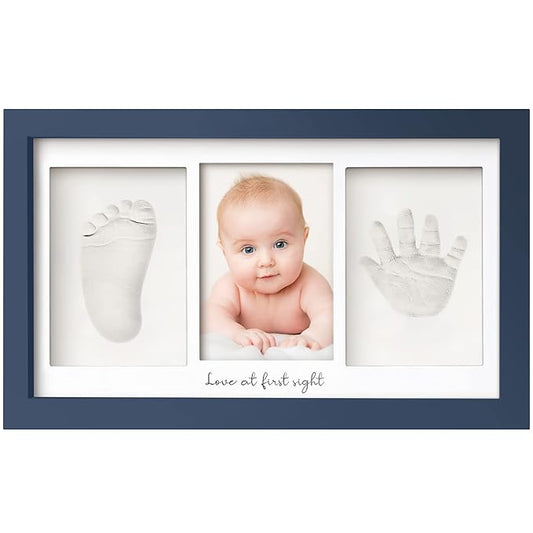Baby Hand and Footprint Kit - Clay Handprint Keepsake Frame, Newborn Nursery Picture Frame, Personalized New Mom Gifts for Baby Shower & Registry (Midnight Blue)