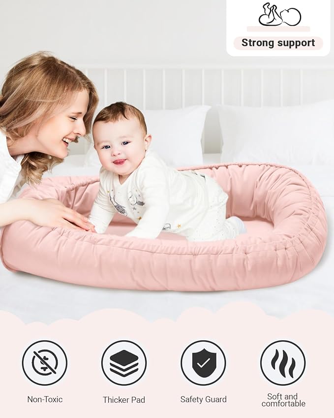 Baby Lounger for Newborn 0-24 Months, Breathable & Soft Infant Lounger, Adjustable Tummy Time Lounger for Home and Travel, Baby Girls & Boys Newborn Babies Essentials Stuff, Pink
