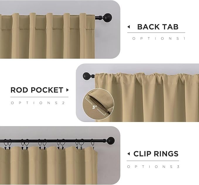 Joydeco 90 Inch Blackout Curtains for Bedroom, Thermal Insulated Black Out Curtains 2 Panels Se, Room Darkening Drapes for Living Room Window Rod Pocket Back Tab (W52 x L90 Inch, Beige)