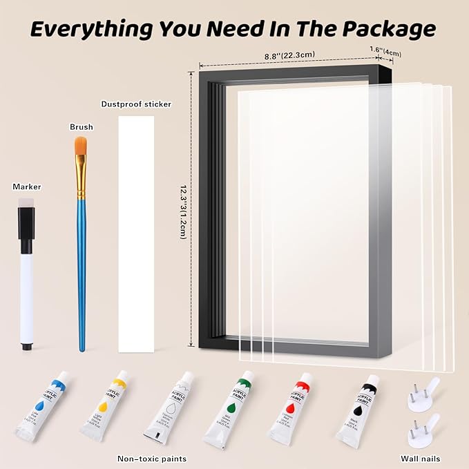 Family Handprint Kit, Hand Prints Keepsake Frame, DIY Craft Gift for New Parents & Mom & Baby, Grandparents, Mother's Day, Father's Day, Adoption Day, Anniversary, 6 Non -Toxic Paints (Black)