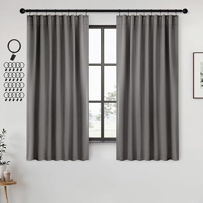 ANRODUO Back Tab Blackout Curtains for Bedroom Living Room, Rod Pocket Pinch Pleated Thermal Insulated Room Darkening Curtains 54 Inches Long 2 Panels, Grey, 42 x 54 Inch