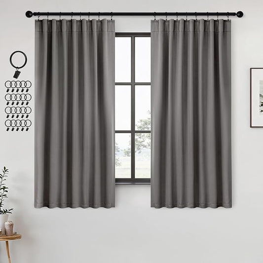 ANRODUO Back Tab Blackout Curtains for Bedroom Living Room, Rod Pocket Pinch Pleated Thermal Insulated Room Darkening Curtains 54 Inches Long 2 Panels, Grey, 42 x 54 Inch
