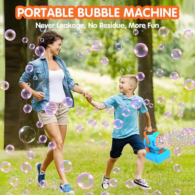 Automatic Bubble Machine 10 Holes Bubble Blower 20000+ Big Bubbles Per Minute Bubbles for Kids Portable Bubble Maker Operated by USB or Batteries for Outdoor Birthday Gifts Wedding Easter Party Favor